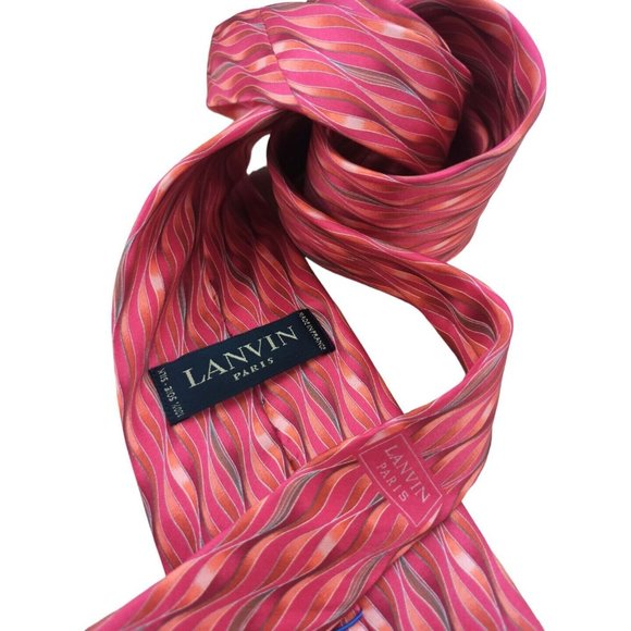 LANVIN Pink Geometric Silk Tie FRANCE 60"/ 3.6" EC - Picture 2 of 9